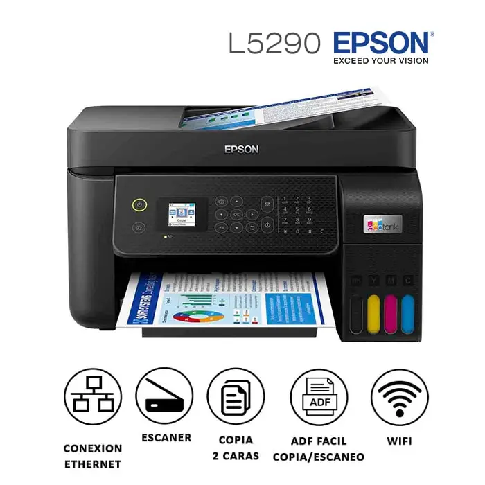 Impresora Epson Multifuncional L5290 Imprime Escanea Copia Sistema ADF WiFi  EcoTank - Electro A