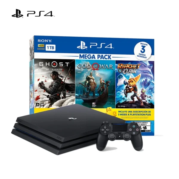 Consola PlayStation 4 PS4 + God of War + Ghost of Tsushima + Ratchet &  Clank + PS Plus 3 meses - Electro A
