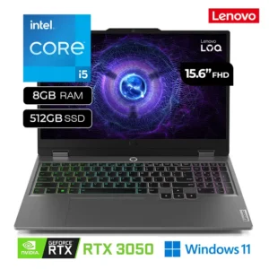 Laptop Gamer Lenovo LOQ 15IAX9 Intel Core i5-12450HX 8GB RAM 512GB SSD RTX 3050 15.6" FHD